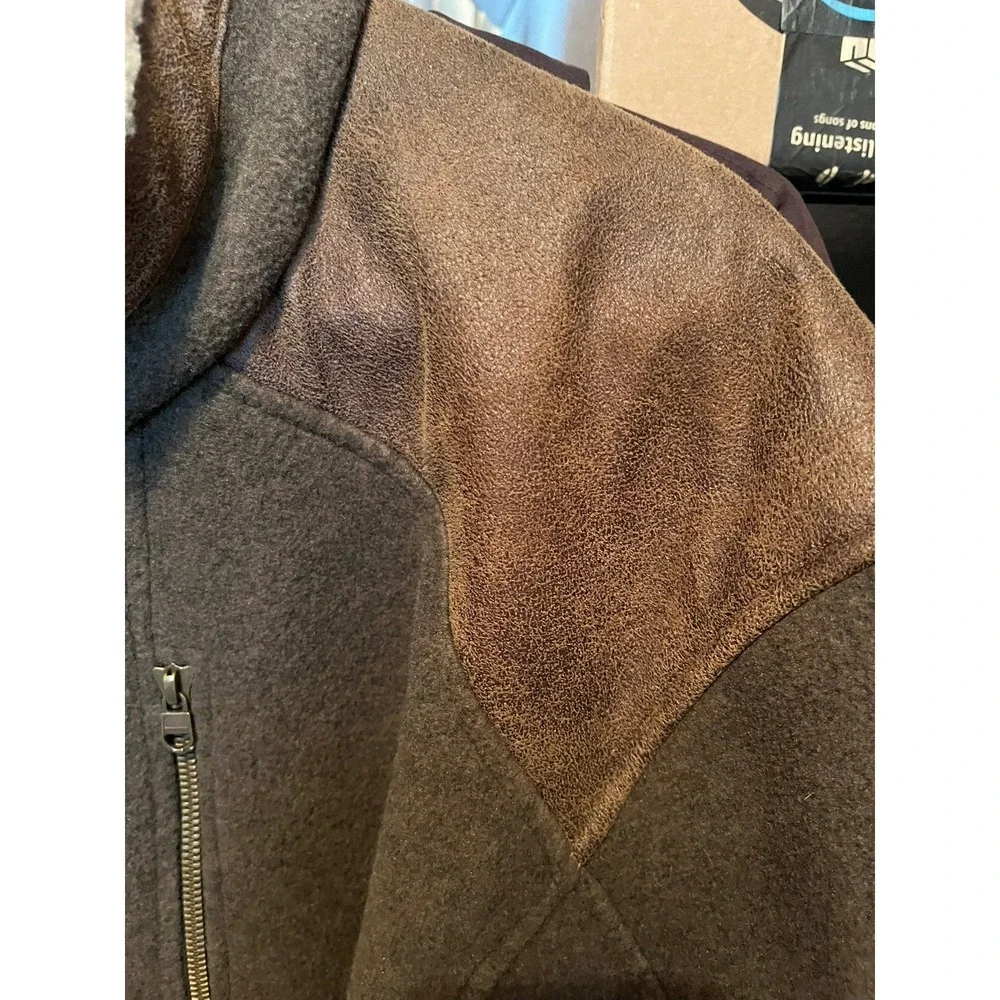 Kuhl Mens‎ XXL Fleece Jacket Brown Full Zip Shearling Collar Suede Shoulders
